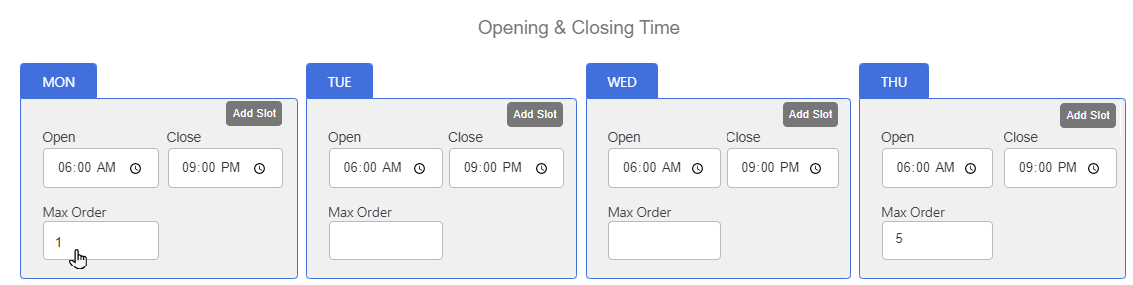 Opening & Closing Time